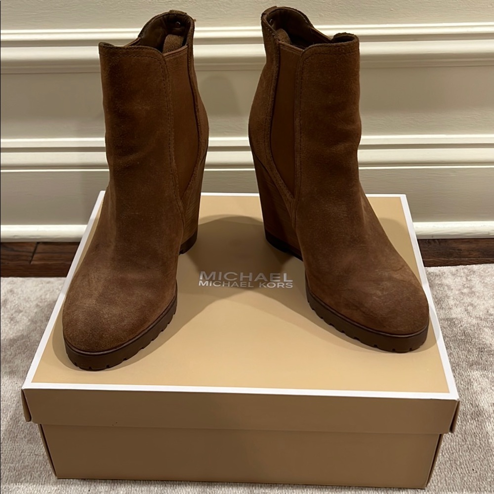 Michael Kors Brown Heeled Boots Suede Western Style